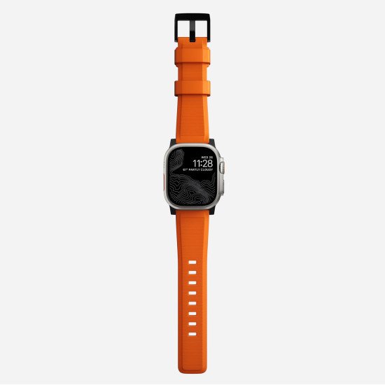 Nomad Rugged Bande Orange, Noir Acier inoxydable, Caoutchouc