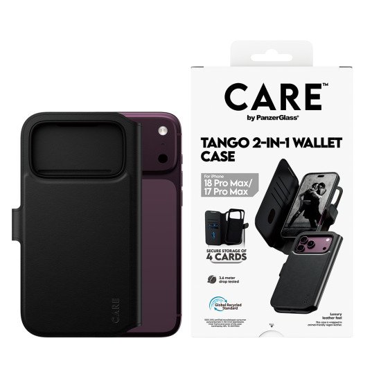 PanzerGlass CARE™ by ® Tango 2-in-1 Wallet Case Black w. MagSafe iPhone 2026 Pro Max | 17 Pro Max coque de protection pour téléphones portables Housse Transparent