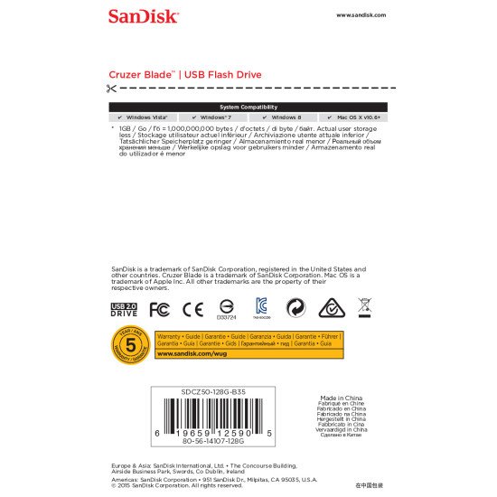 Sandisk Cruzer Blade lecteur USB flash 128 Go USB Type-A 2.0