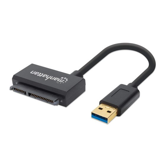 Manhattan Câble adaptateur USB-A vers SATA 2,5", 42 cm, mâle à mâle, 5 Gbit/s (USB 3.2 Gen1 / USB 3.0), prend en charge LBA 48 bits, noir, garantie 3 ans
