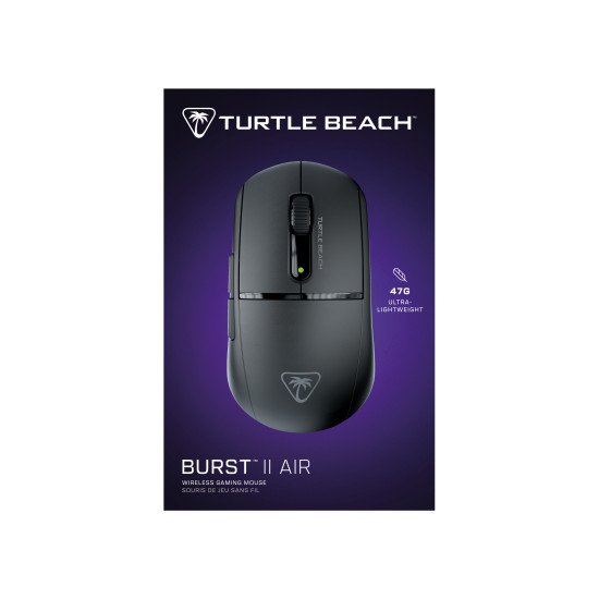 Turtle Beach Burst II Air - Souris gaming sans fil 2,4 GHz : ultralégère avec 47 g, touches optiques, symétrique, capteur optique 26 000 PPP, Bluetooth, autonomie 120 heures, câble USB-C Noir Turtle Beach Burst II Air - Souris gaming sans fil 2,4 GHz : ultralégère avec 47 g, touches optiques, symétrique, capteur optique 26 000 PPP, Bluetooth, autonomie 120 heures, câble USB-C Noir