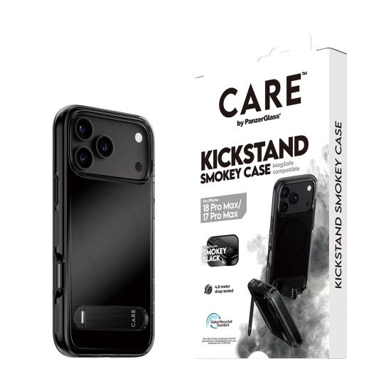 PanzerGlass CARE™ by ® Kickstand Case Smokey w. Black MagSafe iPhone 2026 Pro Max | 17 Pro Max coque de protection pour téléphones portables Housse Transparent