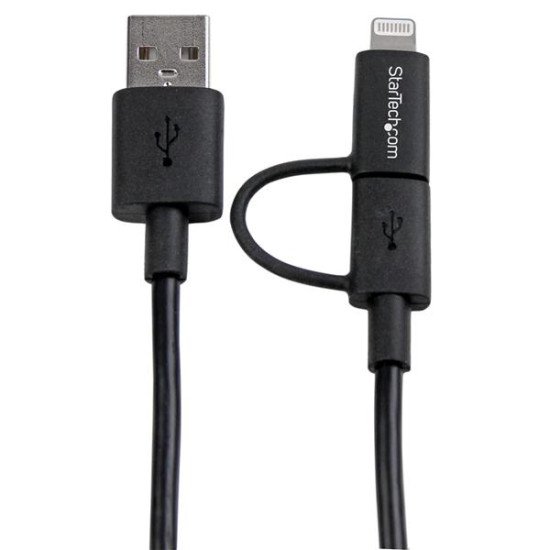 StarTech.com Câble Lightning 8 broches ou Micro USB vers USB de 1 m - Cordon de charge / synchronisation - Noir