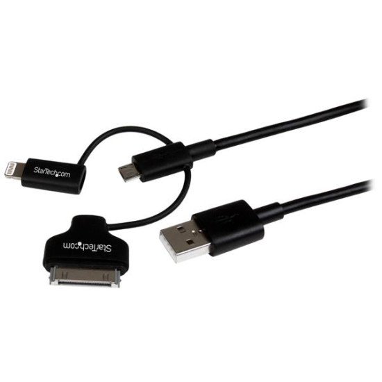 StarTech.com Câble combo USB vers Lightning / Dock 30 broches / Micro USB de 1 m - Noir