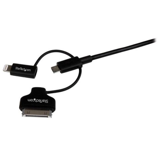 StarTech.com Câble combo USB vers Lightning / Dock 30 broches / Micro USB de 1 m - Noir