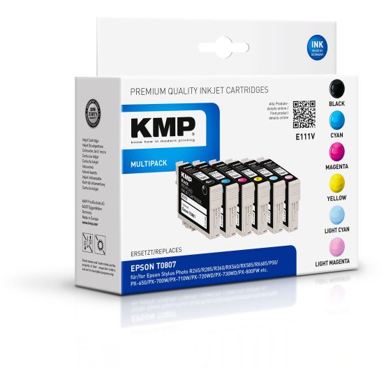KMP Multipack E111V cartouche d'encre Noir, Cyan, Cyan clair, Magenta clair, Magenta, Jaune