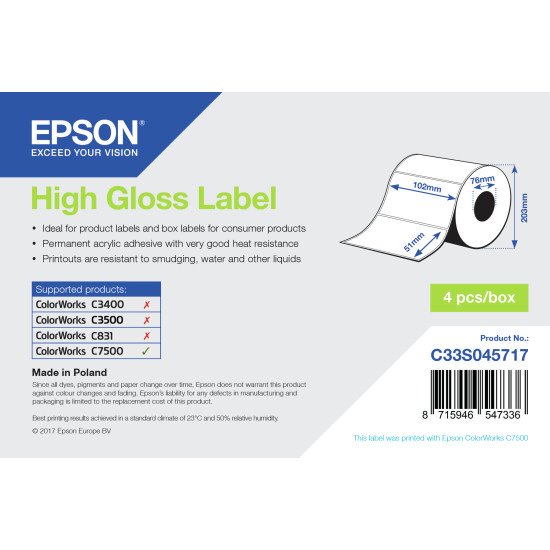 Epson High Gloss Label - Die-cut Roll: 102mm x 51mm, 2310 labels