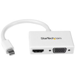 StarTech.com Adaptateur audio / vidéo de voyage - Convertisseur 2-en-1 Mini DisplayPort vers HDMI ou VGA - Blanc StarTech.com Adaptateur audio / vidéo de voyage - Convertisseur 2-en-1 Mini DisplayPort vers HDMI ou VGA - Blanc
