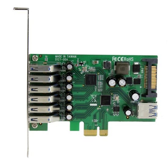 StarTech.com Carte contrôleur PCI Express à 7 ports USB 3.0 - 6 externes 1 interne - Adaptateur PCIe avec alimentation SATA