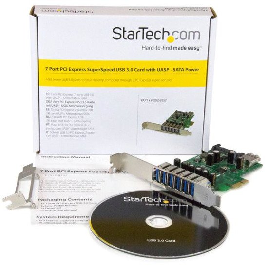 StarTech.com Carte contrôleur PCI Express à 7 ports USB 3.0 - 6 externes 1 interne - Adaptateur PCIe avec alimentation SATA