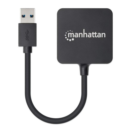 Manhattan Hub USB-A 4 ports, 5 Gbit/s (USB 3.0), Alimenté par USB (aucune alimentation externe requise). Charge rapide : 1 port jusqu'à 0,9 A ; pour la charge sur 4 ports, une alimentation externe est requise (non incluse), équivalent à ST4300MINU3B