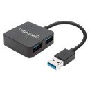Manhattan Hub USB-A 4 ports, 5 Gbit/s (USB 3.0), Alimenté par USB (aucune alimentation externe requise). Charge rapide : 1 port jusqu'à 0,9 A ; pour la charge sur 4 ports, une alimentation externe est requise (non incluse), équivalent à ST4300MINU3B