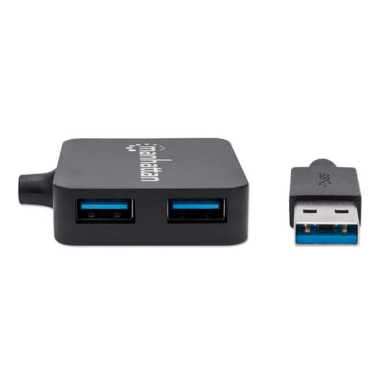 Manhattan Hub USB-A 4 ports, 5 Gbit/s (USB 3.0), Alimenté par USB (aucune alimentation externe requise). Charge rapide : 1 port jusqu'à 0,9 A ; pour la charge sur 4 ports, une alimentation externe est requise (non incluse), équivalent à ST4300MINU3B