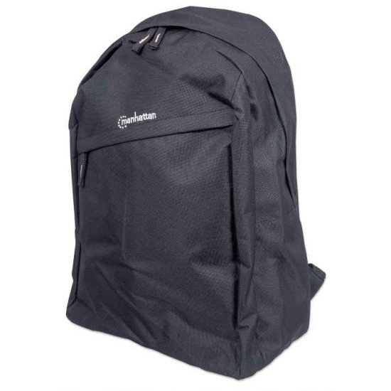 Manhattan Sac à dos Knappack 15,6", noir, ÉCONOMIQUE, léger, compartiment PC, poche accessoires, bretelles rembourrées réglables, porte-bouteille, garantie 3 ans