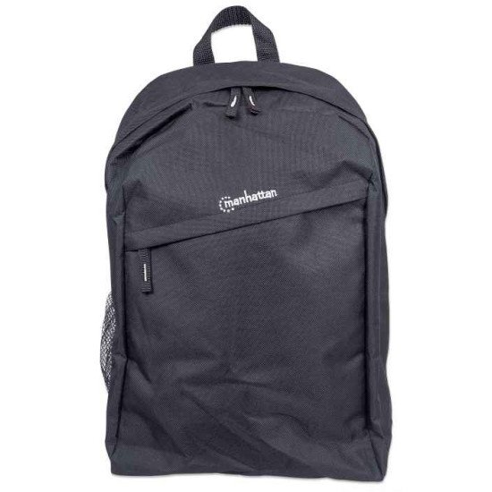 Manhattan Sac à dos Knappack 15,6", noir, ÉCONOMIQUE, léger, compartiment PC, poche accessoires, bretelles rembourrées réglables, porte-bouteille, garantie 3 ans