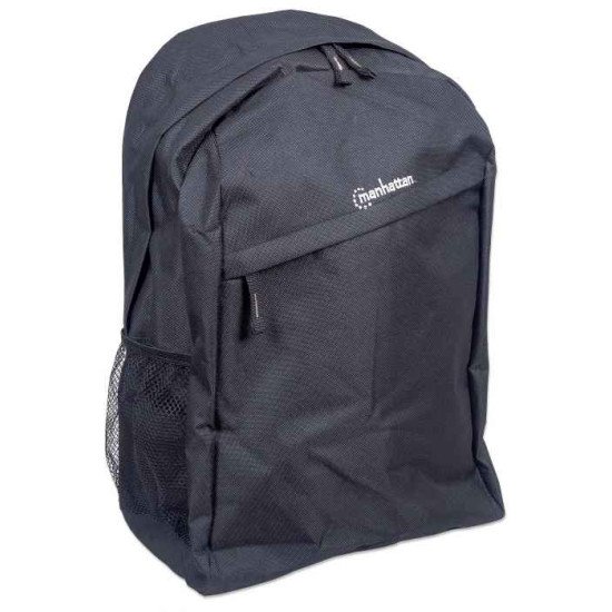 Manhattan Sac à dos Knappack 15,6", noir, ÉCONOMIQUE, léger, compartiment PC, poche accessoires, bretelles rembourrées réglables, porte-bouteille, garantie 3 ans