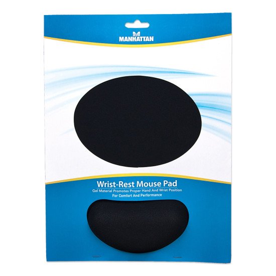 Manhattan Tapis de souris avec repose-poignet en gel, noir, 241 × 203 × 40 mm, base antidérapante, garantie à vie