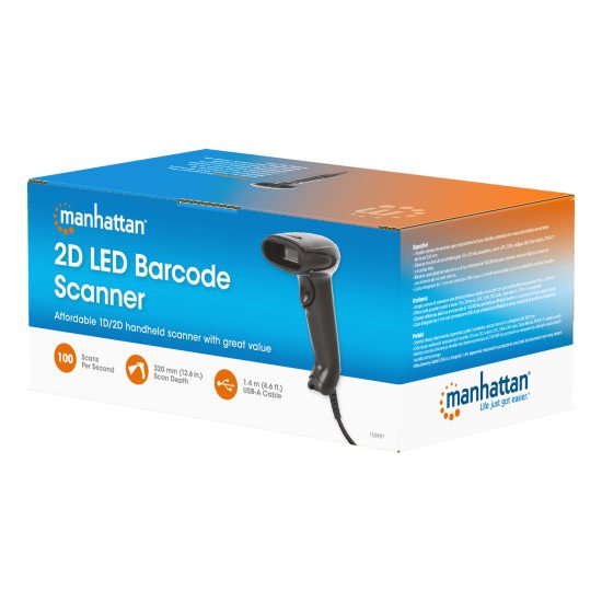 Manhattan Scanner de codes-barres CCD filaire, USB, largeur de lecture 60 mm, câble 152 cm, luminosité ambiante max. 5 000 lux, noir, garantie 3 ans