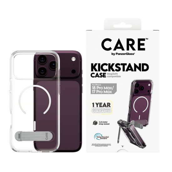 PanzerGlass CARE™ by ® Kickstand Case Transparent w. White MagSafe iPhone 2026 Pro Max | 17 Pro Max coque de protection pour téléphones portables Housse