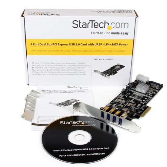 StarTech.com Carte contrôleur PCI Express à 4 ports USB 3.0 - 3 externes 1 interne - Adaptateur PCIe USB avec UASP