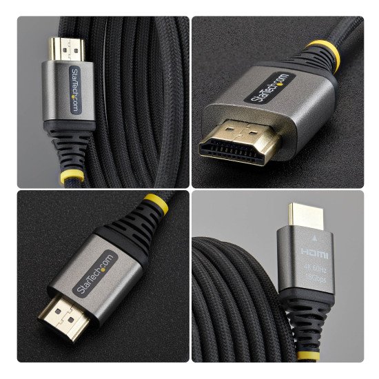 StarTech.com Câble HDMI Haute Vitesse Certifié Premium 1m (3ft), Ultra Flexible, 4K 60Hz/1440p 144Hz avec HDR10/ARC, 18Gbps, Cordon HDMI Tressé Haute Flexibilité