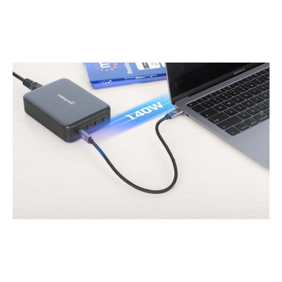Manhattan Station de charge GaN USB Power Delivery à 4 ports, 240 W / PD 3.1, 4 ports USB-C PD jusqu'à 140 W par port, puissance totale de 240 W, noir