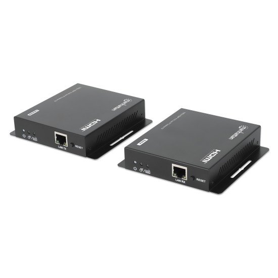Manhattan Kit d'extension KVM HDMI 1080p sur IP, étend le signal 1080p@60 Hz jusqu'à 120 m via câble Ethernet Cat6 ou réseau IP, émetteur et récepteur, ports USB-A pour PC, souris et clavier, noir, garantie de 3 ans