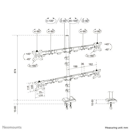 Neomounts DS60-600BL2-2 Bras de moniteur quadruple 10-32"