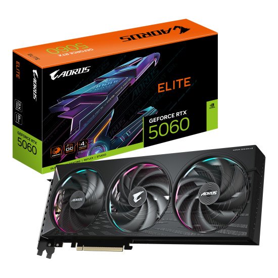 GIGABYTE AORUS GeForce RTX 5060 ELITE 8G Carte Graphique - 8GB GDDR7, 128bit, PCI-E 5.0, 2722 MHz Fréquence du cœur, 3 x DisplayPort, 1 x HDMI, GV-N5060AORUS E-8GD GIGABYTE AORUS GeForce RTX 5060 ELITE 8G Carte Graphique - 8GB GDDR7, 128bit, PCI-E 5.0, 2722 MHz Fréquence du cœur, 3 x DisplayPort, 1 x HDMI, GV-N5060AORUS E-8GD