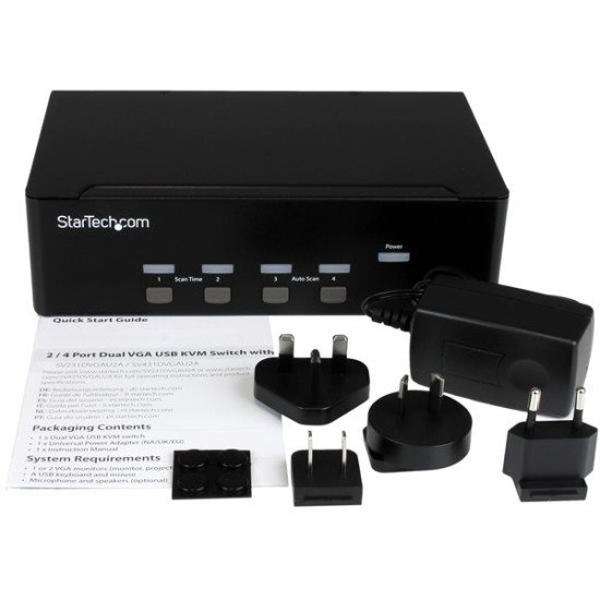 StarTech.com Switch KVM USB double VGA à 4 ports avec hub USB 2.0 à 2 ports