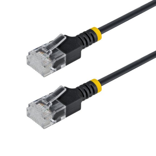 StarTech.com Câble Ethernet CAT6a Ultrafin Noir de 1,5m, Sans Accroc, FTP, Fil de Cuivre Nu Pur, Cordon Patch Réseau RJ45 fin 34AWG, Testé par Fluke Channel