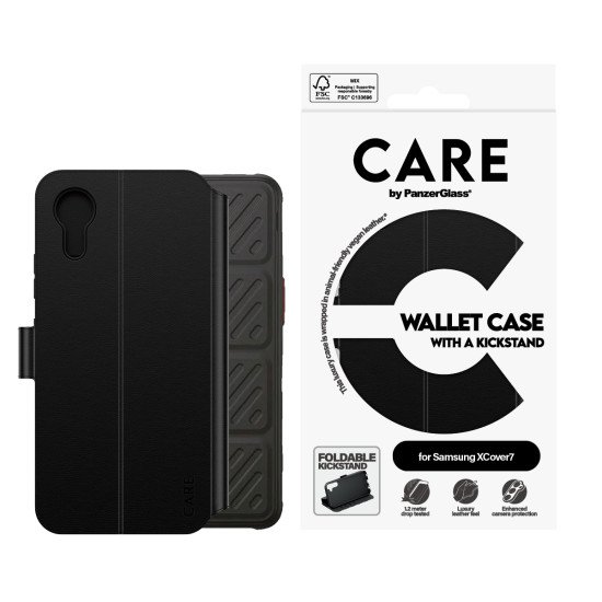 PanzerGlass CARE by ® Feature Wallet Case w. Kickstand Samsung Galaxy XCover7 5G coque de protection pour téléphones portables Housse Noir PanzerGlass CARE by ® Feature Wallet Case w. Kickstand Samsung Galaxy XCover7 5G coque de protection pour téléphones portables Housse Noir