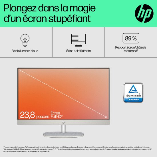 HP 24-cr0060nb AMD Ryzen™ 5 7520U 60,5 cm (23.8") 1920 x 1080 pixels PC All-in-One 16 Go LPDDR5-SDRAM 512 Go SSD Windows 11 Home Wi-Fi 6 (802.11ax) Noir