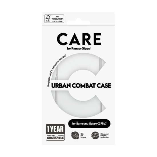 PanzerGlass CARE by ® Flagship Case Transparent Urban Combat w. Clear Frame Samsung Galaxy Z Flip7 coque de protection pour téléphones portables Housse PanzerGlass CARE by ® Flagship Case Transparent Urban Combat w. Clear Frame Samsung Galaxy Z Flip7 coque de protection pour téléphones portables Housse