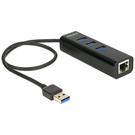 DeLOCK Hub USB 3.0 3 ports + 1 port Gigabit LAN 10 / 100 / 1000 Mbps