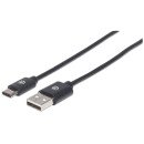 Manhattan Câble USB-C vers USB-A, 1 m, mâle à mâle, 480 Mbit/s (USB 2.0), noir, garantie à vie, équivalent à USB2AC1M