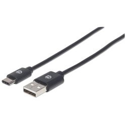 Manhattan Câble USB-C vers USB-A, 1 m, mâle à mâle, 480 Mbit/s (USB 2.0), noir, garantie à vie, équivalent à USB2AC1M