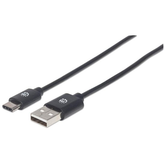 Manhattan Câble USB-C vers USB-A, 1 m, mâle à mâle, 480 Mbit/s (USB 2.0), noir, garantie à vie, équivalent à USB2AC1M