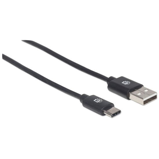 Manhattan Câble USB-C vers USB-A, 1 m, mâle à mâle, 480 Mbit/s (USB 2.0), noir, garantie à vie, équivalent à USB2AC1M