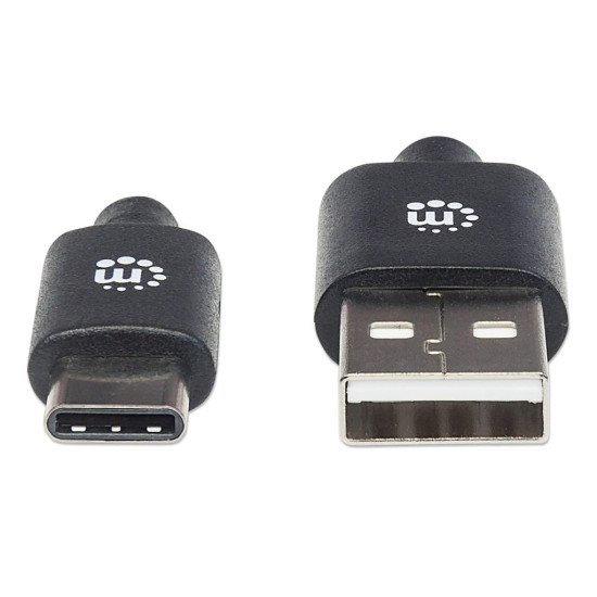 Manhattan Câble USB-C vers USB-A, 1 m, mâle à mâle, 480 Mbit/s (USB 2.0), noir, garantie à vie, équivalent à USB2AC1M