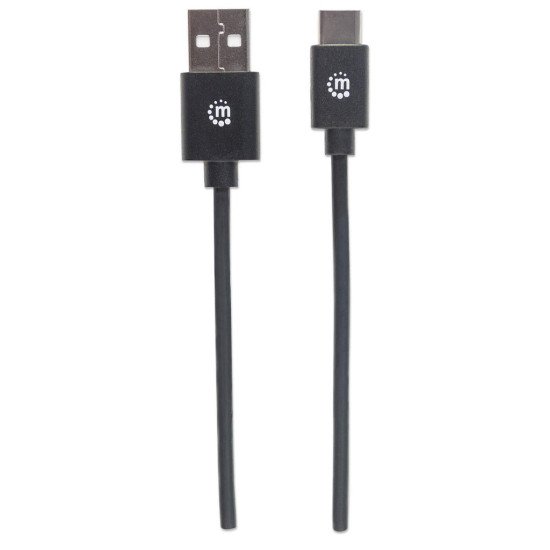 Manhattan Câble USB-C vers USB-A, 1 m, mâle à mâle, 480 Mbit/s (USB 2.0), noir, garantie à vie, équivalent à USB2AC1M