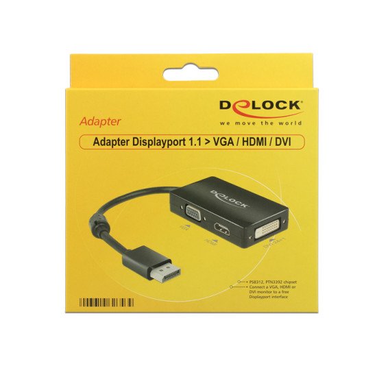 DeLOCK 0.16m DisplayPort/VGA+HDMI+DVI 0,16 m VGA (D-Sub)+ HDMI + DVI Noir