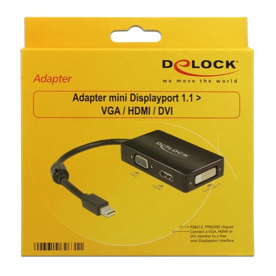 DeLOCK 0.16m DisplayPort/VGA + HDMI + DVI 0,16 m Mini DisplayPort VGA (D-Sub)+ HDMI + DVI Noir