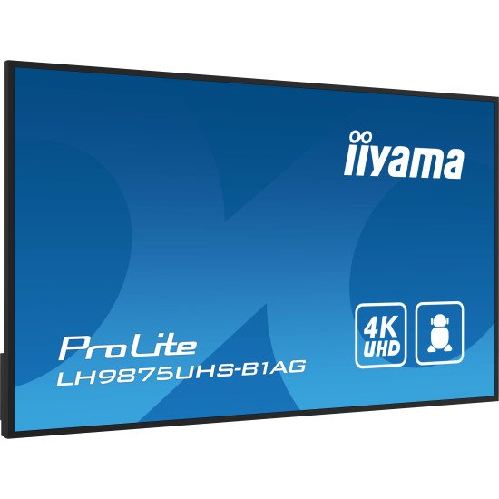 iiyama PROLITE Carte A numérique 2,49 m (98") LED Wifi 500 cd/m² 4K Ultra HD Noir Intégré dans le processeur Android 11 24/7