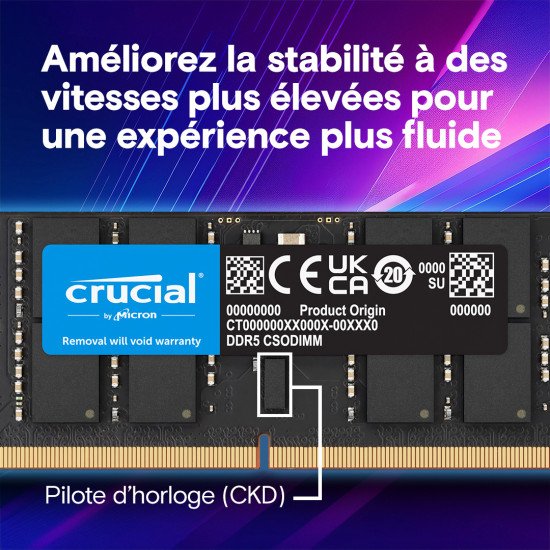 Crucial CT2K24G64C52CS5 module de mémoire 48 Go 2 x 24 Go DDR5 6400 MT/s Crucial CT2K24G64C52CS5 module de mémoire 48 Go 2 x 24 Go DDR5 6400 MT/s