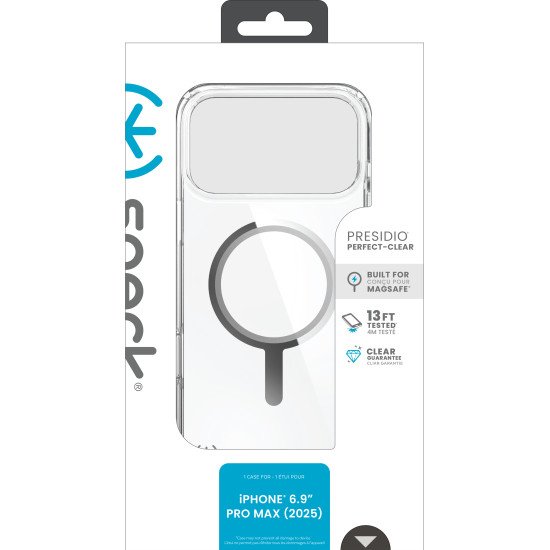 Speck Presidio Perfect Clear + MS Apple iPhone 17 Pro Max Clear - with Microban coque de protection pour téléphones portables 17,5 cm (6.9") Housse Transparent