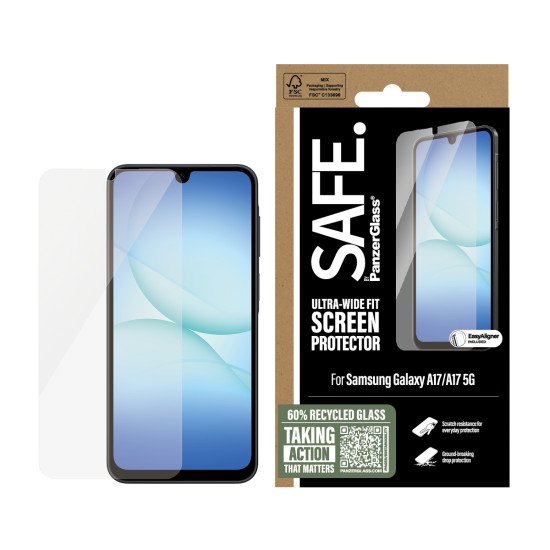 PanzerGlass SAFE. by ® Screen Protector Samsung Galaxy A17 | A17 5G | Ultra-Wide Fit w. EasyAligner Protection d'écran transparent 1 pièce(s)