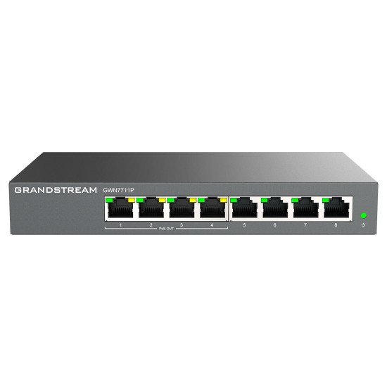 Grandstream Networks GWN7711P commutateur réseau Géré L2 Gigabit Ethernet (10/100/1000) Connexion Ethernet POE Montage sur le bureau ou sur le mur Gris