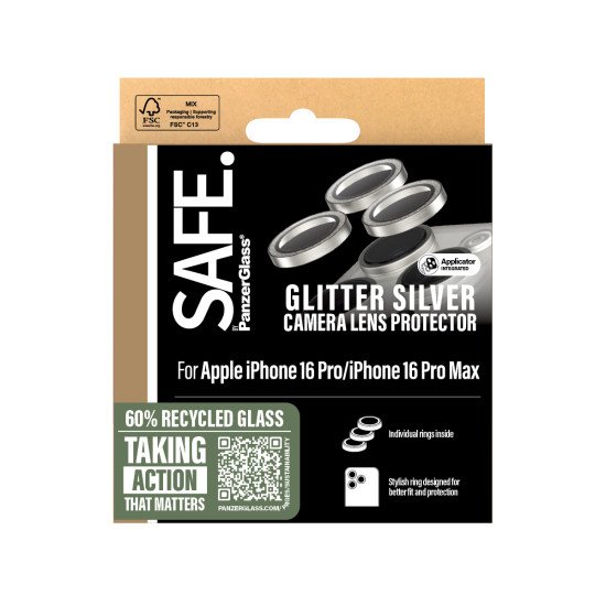 PanzerGlass SAFE. by ® Camera Lens Protector Glitter Silver iPhone 16 Pro | 16 Pro Max Protection d'écran transparent Apple 1 pièce(s)
