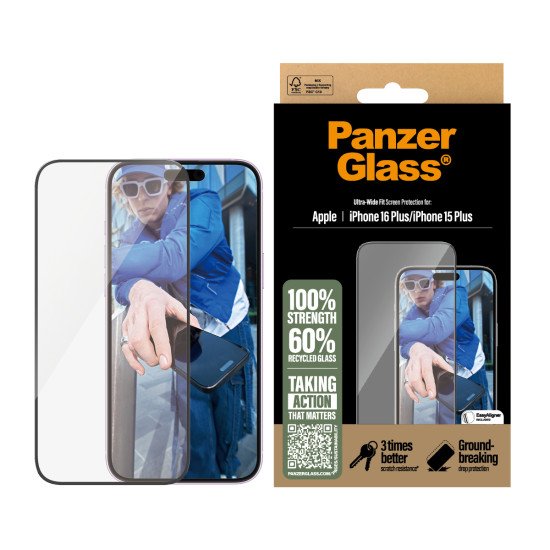 PanzerGlass ® Screen Protector iPhone 16 Plus | 15 Plus | Ultra-Wide Fit Protection d'écran transparent Apple 1 pièce(s) PanzerGlass ® Screen Protector iPhone 16 Plus | 15 Plus | Ultra-Wide Fit Protection d'écran transparent Apple 1 pièce(s)